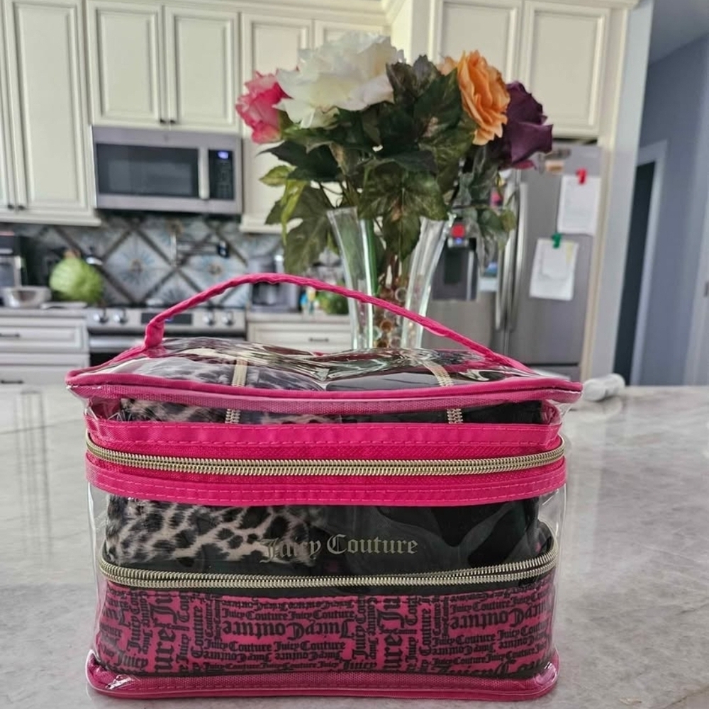 Juicy Couture Pink and Black Cosmetic Bag Set